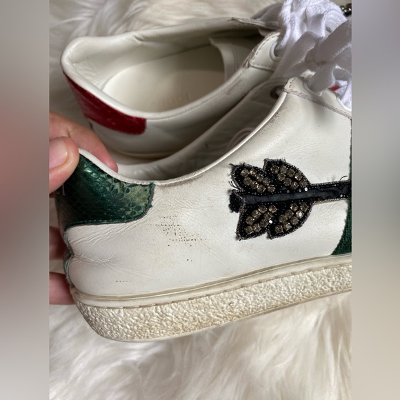Gucci Shoes Ace Embroidered Arrow White Leather Sneakers Size 8.5 Us Unisex 39 - Picture 8 of 14